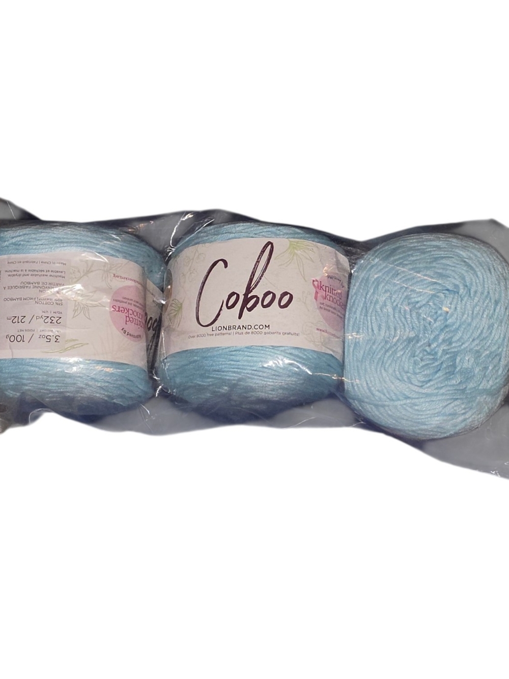 Lion Brand Coboo Yarn Ice Blue Lot of 3 Cotton Bamboo Blend 696 Yards